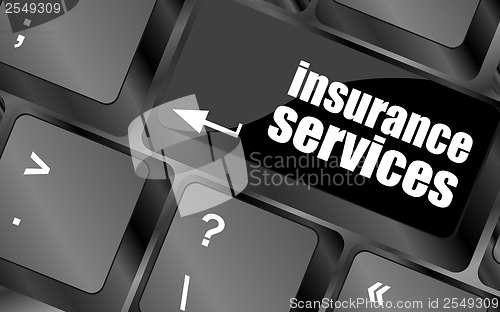 Image of Keyboard with insurance services button, internet concept