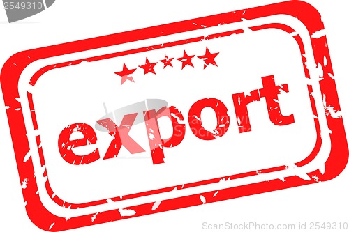 Image of export on red rubber stamp over a white background
