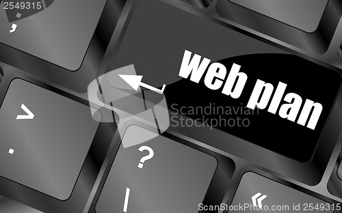 Image of web plan concept with key on computer keyboard, business concept