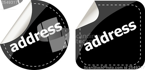 Image of address word stickers set, icon button, business concept