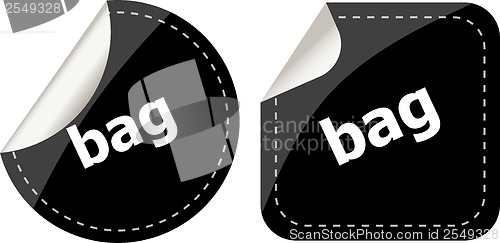 Image of bag word on black stickers button set, label, social concept