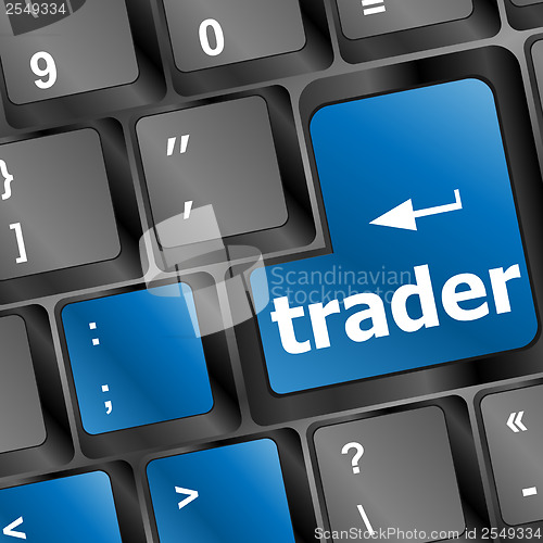 Image of Trader keyboard representing market strategy - business concept