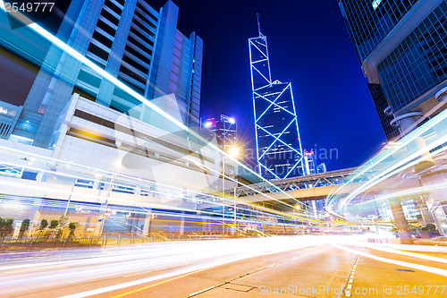 Image of traffic in Hong Kong at night