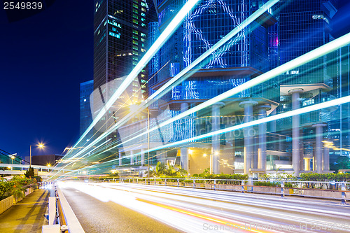 Image of traffic in downtown at night