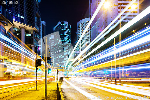 Image of traffic in downtown at night