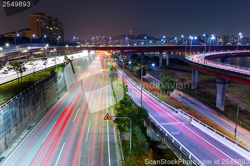 Image of Busy traffic in Seoul city at night 