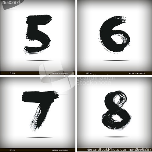 Image of Set of calligraphic watercolor numbers