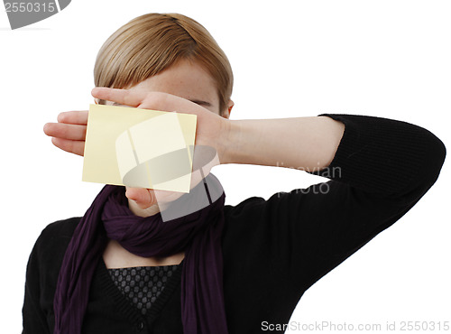 Image of Woman and post it