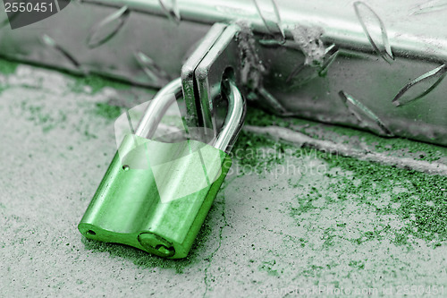 Image of A padlock on an iron door