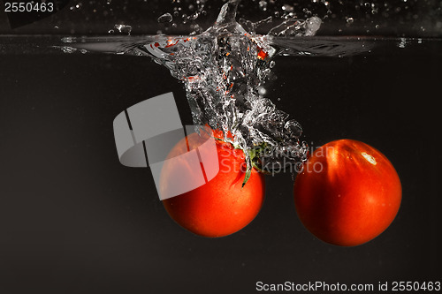 Image of Fresh tomato dropped into water