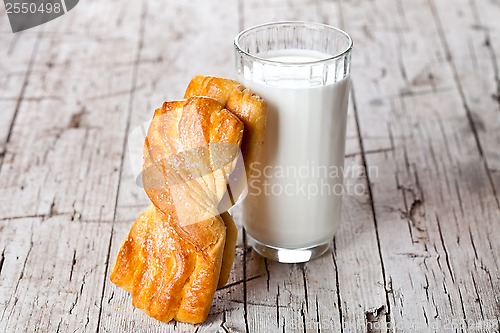Image of glass of milk and fresh baked buns 