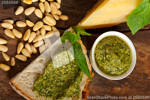 Image of Italian basil pesto bruschetta ingredients