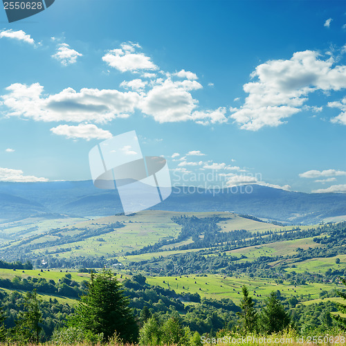 Image of clouds over green mountain