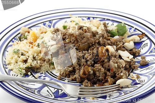 Image of Plate of Moroccan style mince and couscous