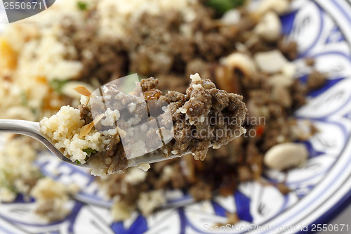 Image of Moroccan style minced meat on a fork