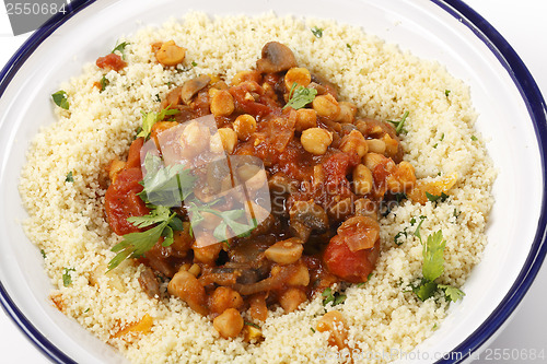 Image of Chickpeas mushrooms tomato and couscous from above