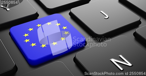 Image of European Union - Flag on Button of Black Keyboard.