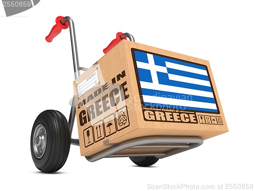 Image of Made in Greece - Cardboard Box on Hand Truck.