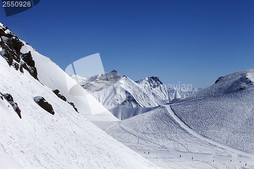 Image of Top view on ski slope at nice sun day