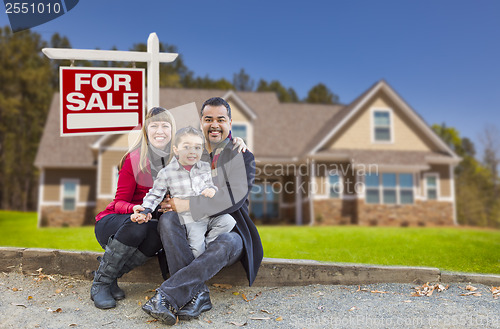 Image of Mixed Race Family, Home, For Sale Real Estate Sign