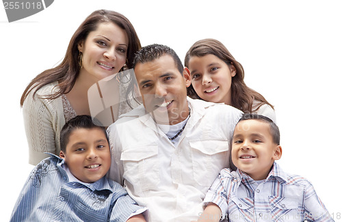 Image of Happy Attractive Hispanic Family Portrait on White