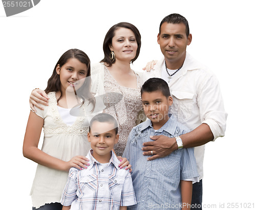 Image of Happy Attractive Hispanic Family Portrait on White