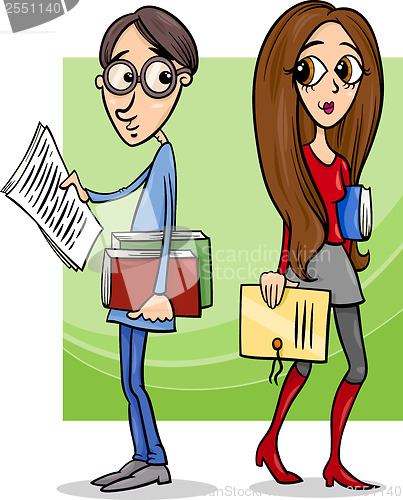 Image of students couple in love cartoon