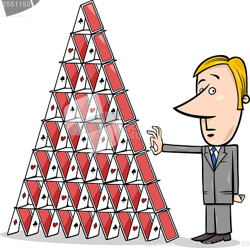 Image of businessman and house of cards cartoon