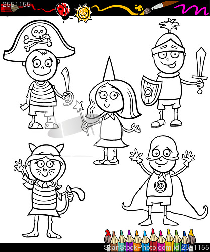 Image of kids in costumes set coloring page