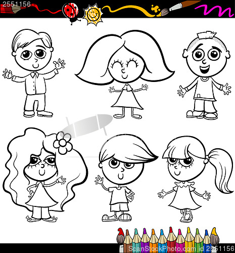 Image of children cartoon set for coloring book