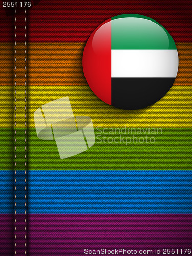 Image of Gay Flag Button on Jeans Fabric Texture Emirates