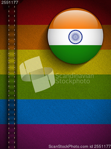 Image of Gay Flag Button on Jeans Fabric Texture India