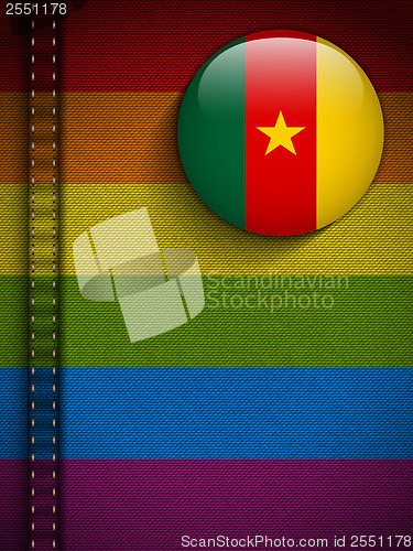 Image of Gay Flag Button on Jeans Fabric Texture Cameroon