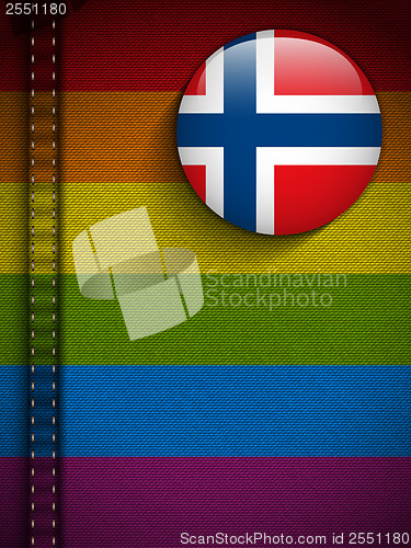 Image of Gay Flag Button on Jeans Fabric Texture Norway