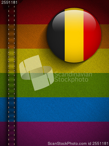 Image of Gay Flag Button on Jeans Fabric Texture Belgium