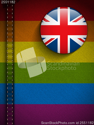 Image of Gay Flag Button on Jeans Fabric Texture UK