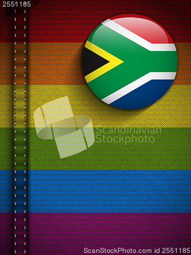 Image of Gay Flag Button on Jeans Fabric Texture South Africa