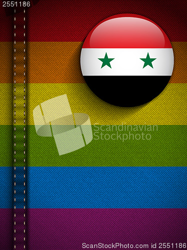 Image of Gay Flag Button on Jeans Fabric Texture Syria