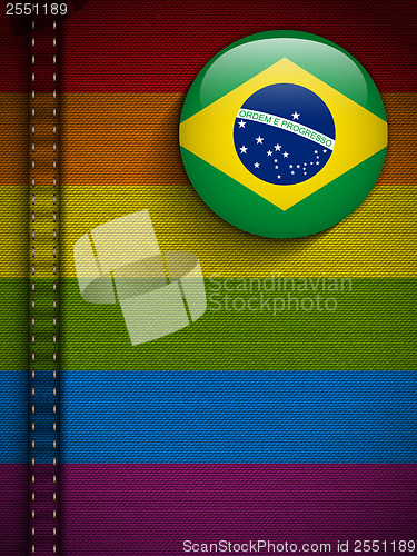 Image of Gay Flag Button on Jeans Fabric Texture Brazil