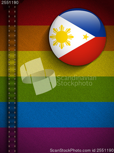 Image of Gay Flag Button on Jeans Fabric Texture Philippines