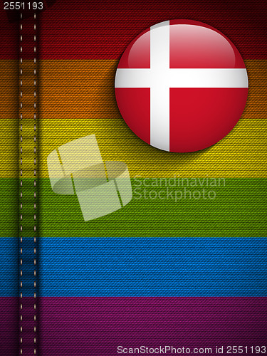 Image of Gay Flag Button on Jeans Fabric Texture Denmark