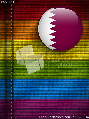 Image of Gay Flag Button on Jeans Fabric Texture Qatar