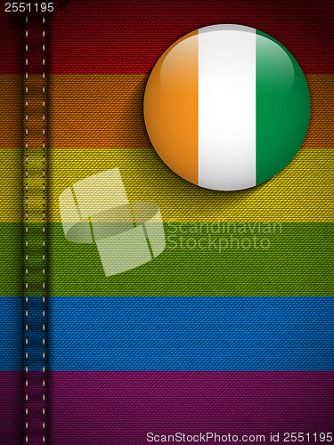 Image of Gay Flag Button on Jeans Fabric Texture Ireland