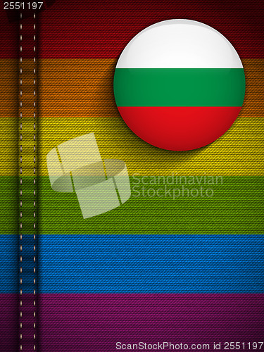Image of Gay Flag Button on Jeans Fabric Texture Bulgaria
