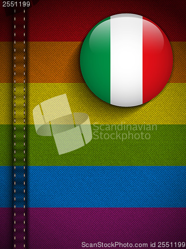 Image of Gay Flag Button on Jeans Fabric Texture Italy