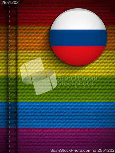 Image of Gay Flag Button on Jeans Fabric Texture Russia