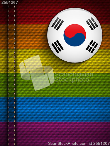 Image of Gay Flag Button on Jeans Fabric Texture South Korea