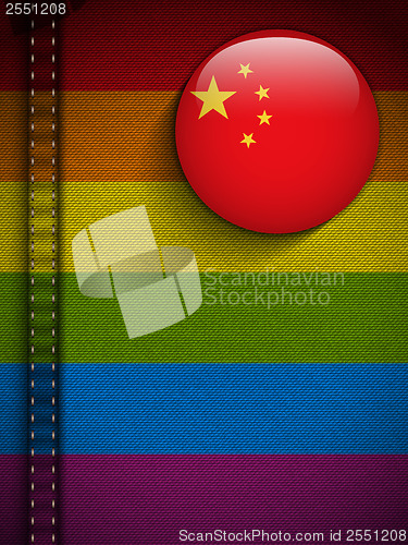 Image of Gay Flag Button on Jeans Fabric Texture China