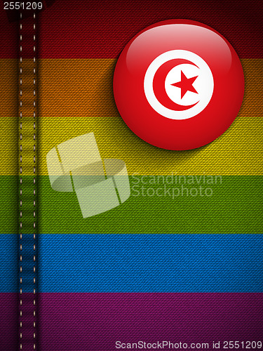 Image of Gay Flag Button on Jeans Fabric Texture Tunisia