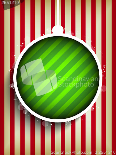 Image of Merry Christmas Happy New Year Ball on Stripe Background